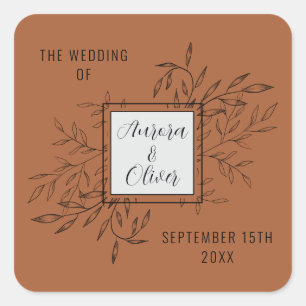 Delicate Foliage Terracotta Wedding Invite Square Sticker