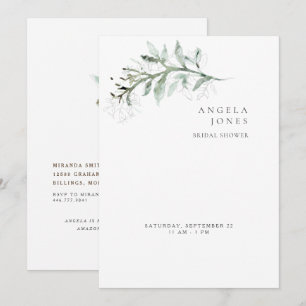 Delicate Foliage White Bridal Shower Invitation