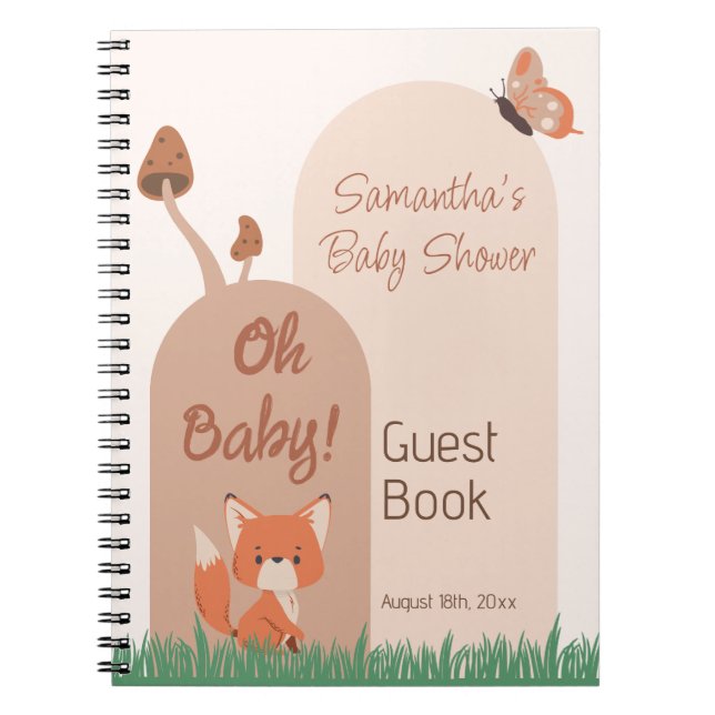 Delicate Forest-Themed Fox Baby Shower Notebook (Front)