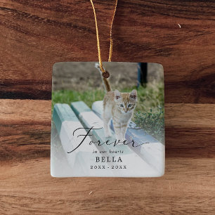 Delicate Forever in Our Hearts Photo Cat Memorial Ceramic Ornament