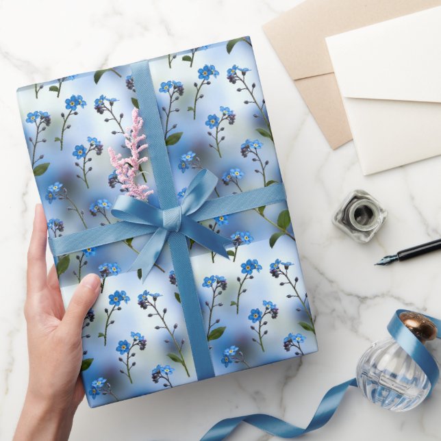 Delicate Forget-Me-Nots in Airy Blue Wrapping Paper (Gifting)