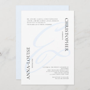 Delicate Formal Blue Calligraphy Ampersand Wedding Invitation