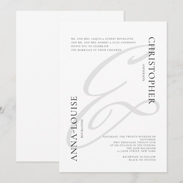 Delicate Formal Calligraphy Ampersand Wedding Invitation (Front/Back)