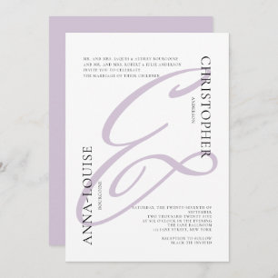Delicate Formal Lavender Script Ampersand Wedding Invitation