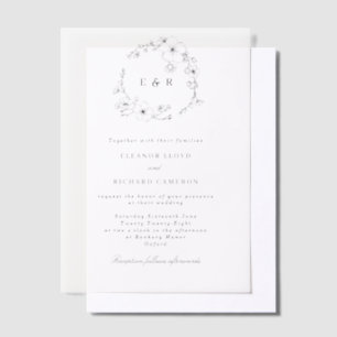 Delicate Formal Monogram Floral Wreath Wedding  Vellum Invitations