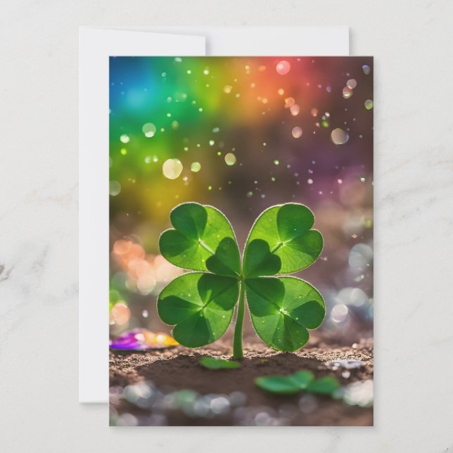 Delicate four-leaf clover in the sunlight holiday card (Front)