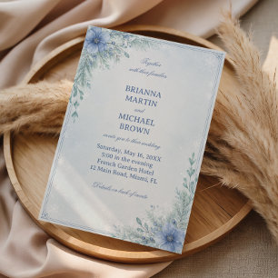 Delicate Frosted Blue Floral Elegance Winter Invitation