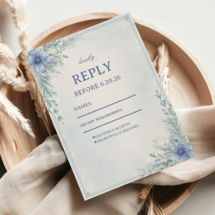 Delicate Frosted Blue Winter Botanicals RSVP Card