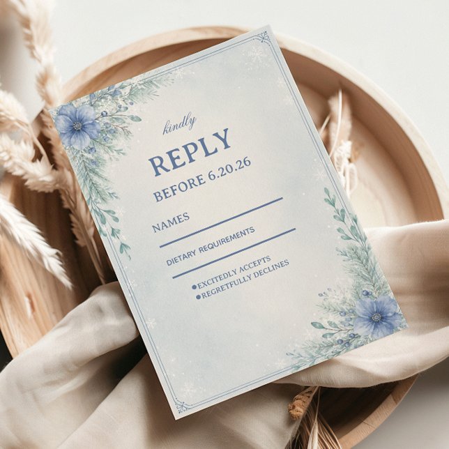 Delicate Frosted Blue Winter Botanicals RSVP Card (Creator Uploaded)