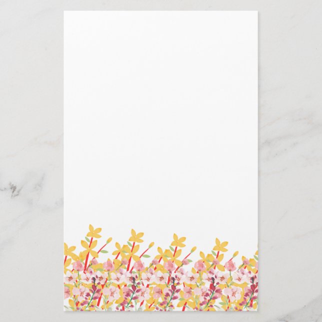 Delicate Garden Floral Monogram Stationery Paper (Front)