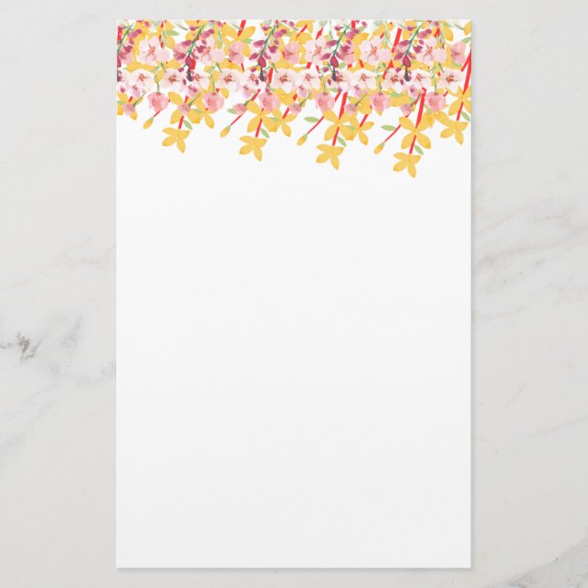 Delicate Garden Floral Monogram Stationery Paper (Front)