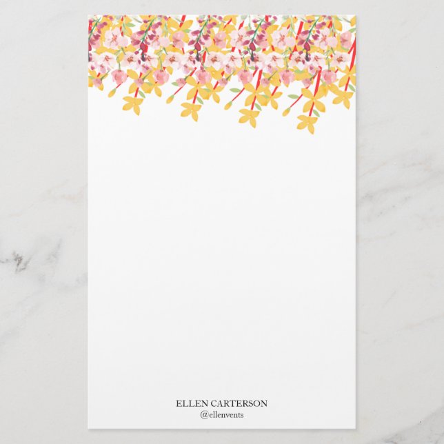 Delicate Garden Floral Monogram Stationery Paper (Front)