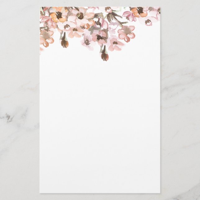 Delicate Garden Floral Monogram Stationery Paper (Front)