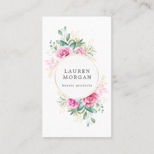 delicate garden floral pink roses business card