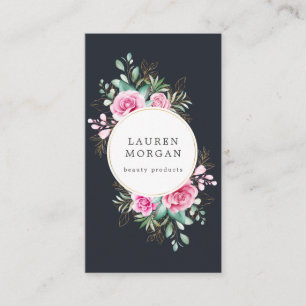 delicate garden floral pink roses business card