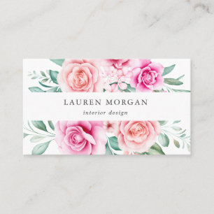 delicate garden floral pink roses business card