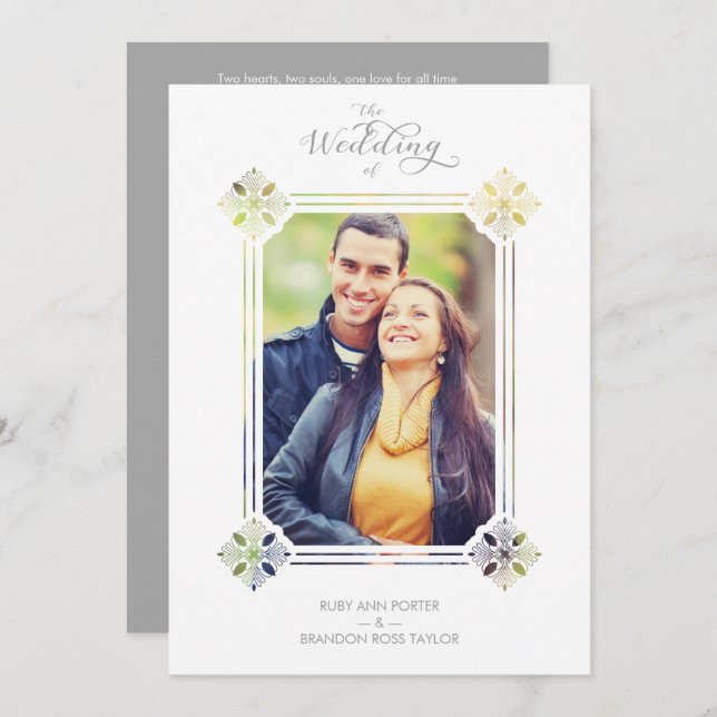 Delicate Geometric Paper Cut Effect Vintage Photo Invitation (Front/Back)