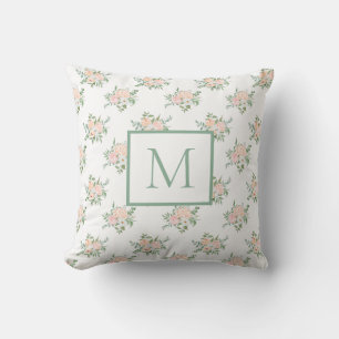 Delicate Girly Pink Floral Monogram Throw Pillow