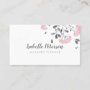 Delicate girly pink grey watercolor flowers beuty business card