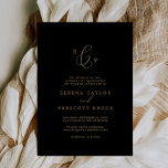 Delicate Gold and Black Formal Monogram Wedding Invitation<br><div class="desc">This delicate gold and black formal monogram wedding invitation is perfect for a modern wedding. The romantic minimalist design features lovely and elegant champagne golden yellow typography on black background with a clean and simple look.</div>