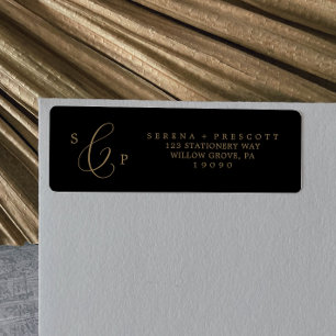 Delicate Gold and Black Return Address Label