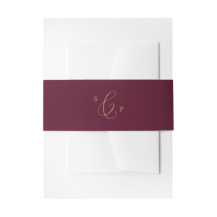 Delicate Gold and Burgundy Monogram Wedding Invitation Belly Band