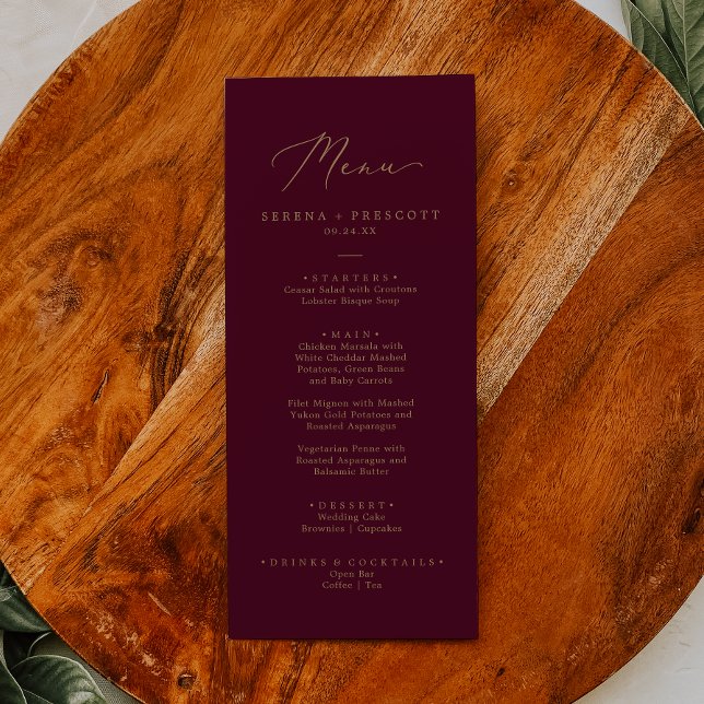 Delicate Gold and Burgundy Wedding Dinner Menu (Creator Uploaded)
