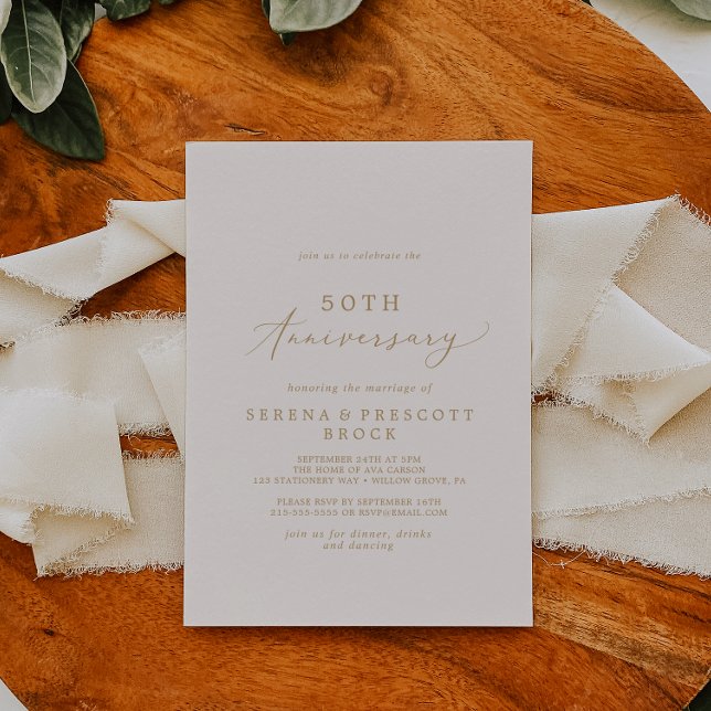 Delicate Gold and Cream 50th Wedding Anniversary Invitation (Creator Uploaded)