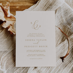 Delicate Gold and Cream Formal Monogram Wedding Invitation