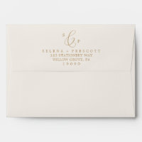 Delicate Gold and Cream Monogram Wedding Envelope