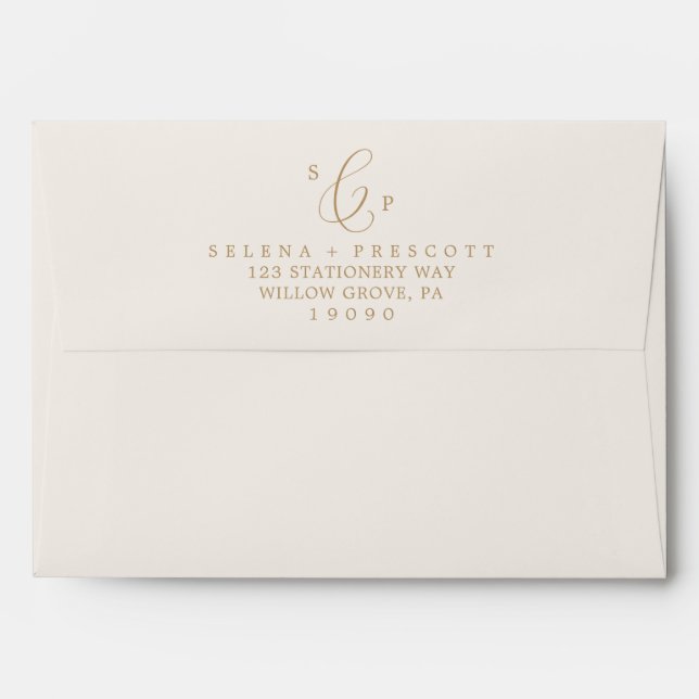 Delicate Gold and Cream Monogram Wedding Envelope (Back (Top Flap))