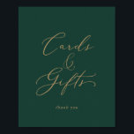 Delicate Gold and Green Cards and Gifts Sign<br><div class="desc">This delicate gold and green cards and gifts sign is perfect for a modern wedding or bridal shower. The romantic minimalist design features lovely and elegant champagne golden yellow typography on an emerald green background with a clean and simple look. The line of text at the bottom of the sign...</div>