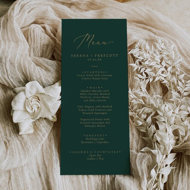 Delicate Gold and Green Wedding Dinner Menu (Creator Uploaded)