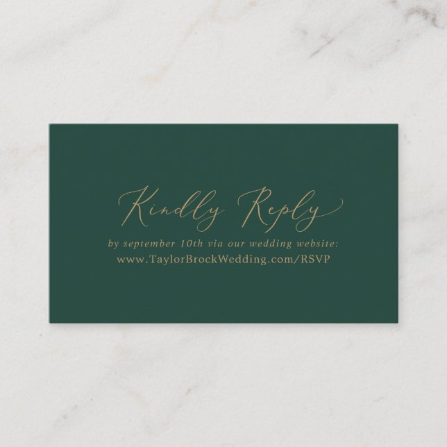 Delicate Gold and Green Wedding Website RSVP Enclosure Card (Front)