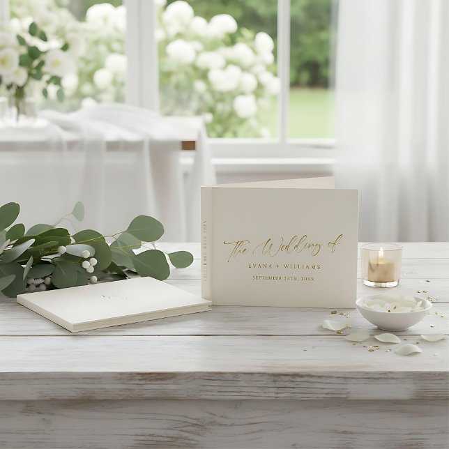Delicate Gold and  ivory Monogram Back Wedding Guest Book (Creator Uploaded)