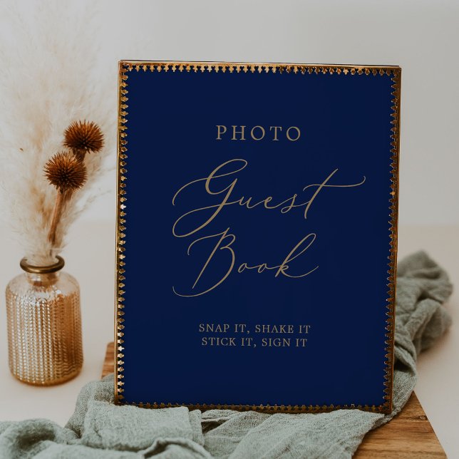 Delicate Gold and Navy Photo Guest Book Poster (Creator Uploaded)