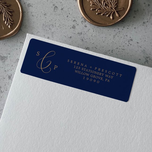 Delicate Gold and Navy Return Address Label (Creator Uploaded)