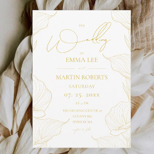 Delicate Gold and White Floral Photo Wedding  Invitation