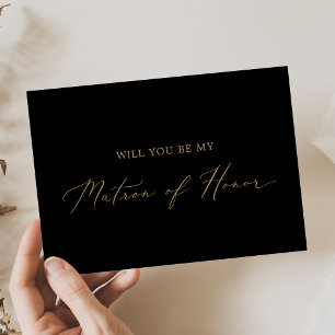 Delicate Gold Black Matron of Honour Proposal Card