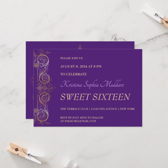 Delicate Gold Border Party Invitation (Front/Back In Situ)