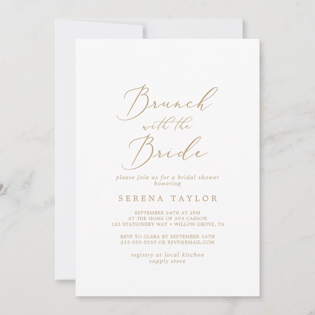 Delicate Gold Brunch with the Bride Bridal Shower Invitation (Front)