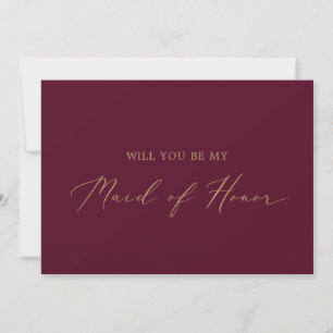 Delicate Gold Burgundy Maid of Honour Proposal Car Invitation