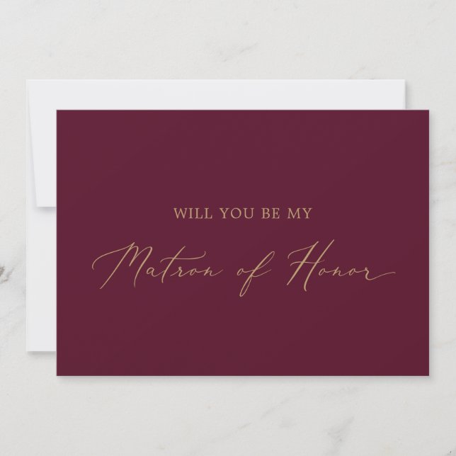 Delicate Gold Burgundy Matron of Honour Proposal Invitation (Front)
