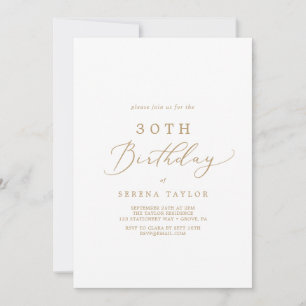 Delicate Gold Calligraphy 30th Birthday Invitation