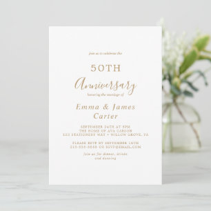 Delicate Gold Calligraphy 50th Wedding Anniversary Invitation