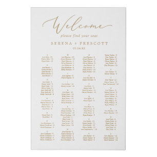 Delicate Gold Calligraphy Alphabetical Seating Faux Canvas Print