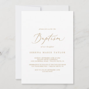 Delicate Gold Calligraphy Baptism Invitation