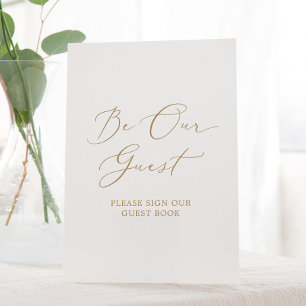 Delicate Gold Calligraphy Be Our Guest Book Pedestal Sign