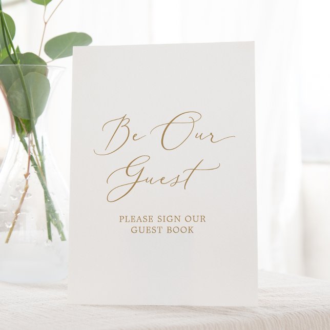 Delicate Gold Calligraphy Be Our Guest Book Pedestal Sign (Creator Uploaded)