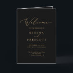 Delicate Gold Calligraphy | Black Folded Wedding Programme<br><div class="desc">This delicate gold calligraphy black folded wedding program is perfect for a modern wedding. The romantic minimalist design features lovely and elegant champagne golden yellow typography on a black background with a clean and simple look.</div>